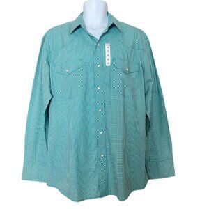 Wyoming Traders Western Men's Green Check Pearl Snap Button Up Shirt M NEW